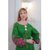 Boho Style Ukrainian Embroidered Maxi Broad Dress Green with Pink Embroidery "Orchid"